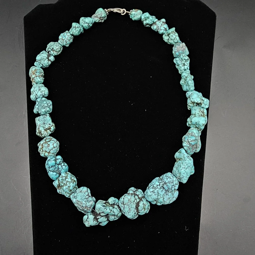 Vintage Kingman Turquoise Nugget Necklace Native American Southwestern 20in 122g